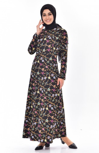 Patterned Dress 3006-01 Black 3006-01
