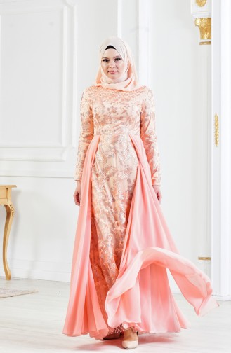 Lachsrosa Hijab-Abendkleider 8134-04