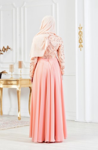 Salmon Hijab Evening Dress 8134-04