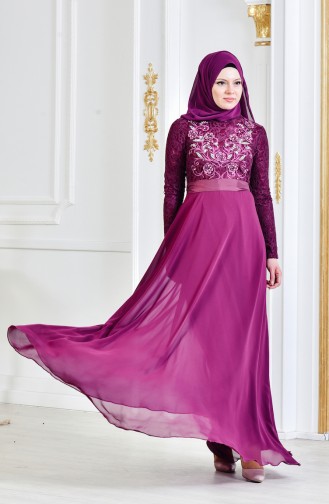 Embroidery Lace Evening Dress 3301-05 Purple 3301-05
