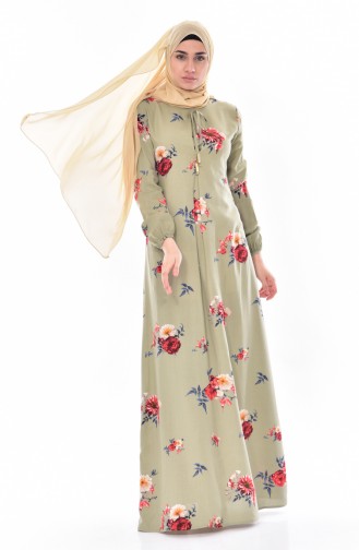 بينجيسو فستان بتصميم مُطبع 5040-14 لون أخضر مائل للأزرق 5040-14