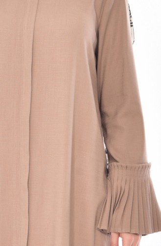 Sleeve Pleated Zippered Abaya 49502-13 Mink 49502-13
