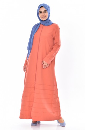 Abaya a Fermeture 49501-04 Orange Pâle 49501-04