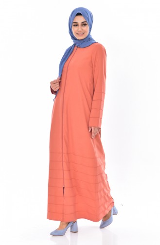 Abaya a Fermeture 49501-04 Orange Pâle 49501-04