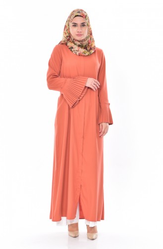 Abaya a Fermeture Manches Plissée 49502-12 Orange Pâle 49502-12