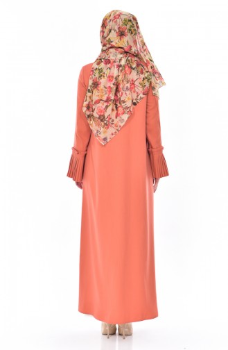 Abaya a Fermeture Manches Plissée 49502-12 Orange Pâle 49502-12