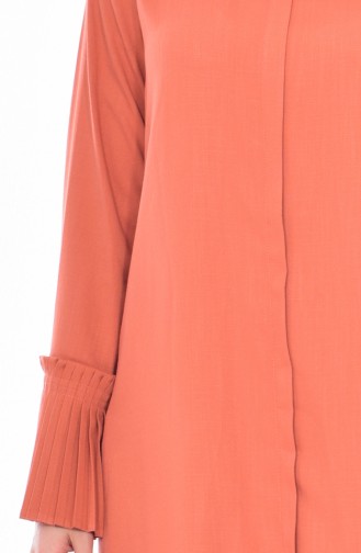 Sleeve Pleated Zippered Abaya 49502-12 Light Coral 49502-12