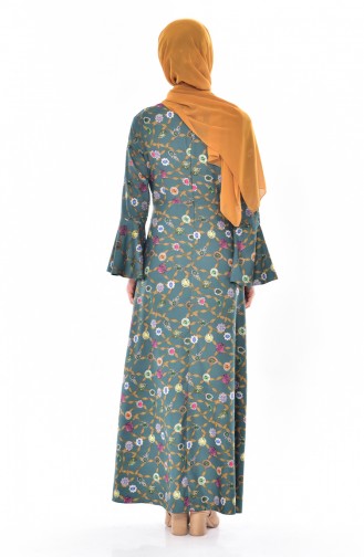 İspanyol Kol Desenli Elbise 3007-01 Zümrüt Yeşili