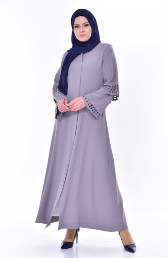 SUKRAN Laser Cut Stone Printed Abaya 35840-01 Gray 35840-01