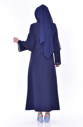 SUKRAN Laser Cut Stone Printed Abaya 35840-03 Navy Blue 35840-03