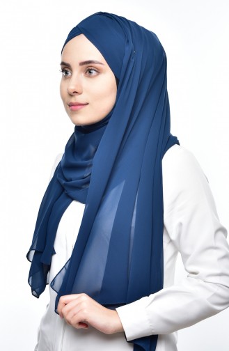 Boneli Cross Crepe Chiffon Shawl -15 Navy Blue 15