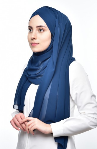 Boneli Cross Crepe Chiffon Shawl -15 Navy Blue 15