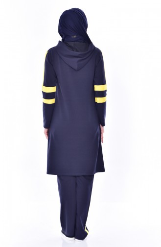 Hooded Zippered Tracksuit 18060-05 Navy Blue Yellow 18060-05