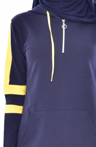Hooded Zippered Tracksuit 18060-05 Navy Blue Yellow 18060-05