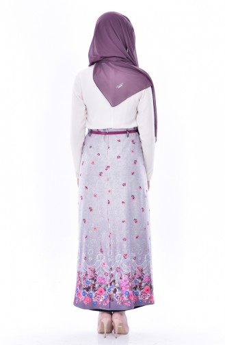 Patterned Belted Skirt 4417-03 Lilac 4417-03