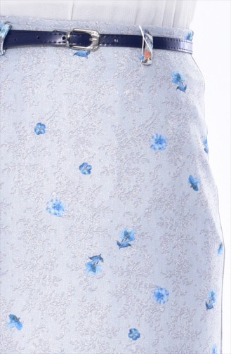 Patterned Belted Skirt 4417-02 Blue 4417-02