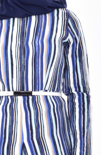 Düğme Detaylı Tulum Elbise 1781-01 Mavi