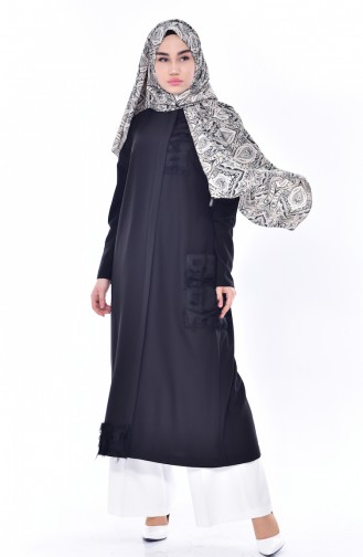 Abaya Plissée avec Poches 35834-01 Noir 35834-01