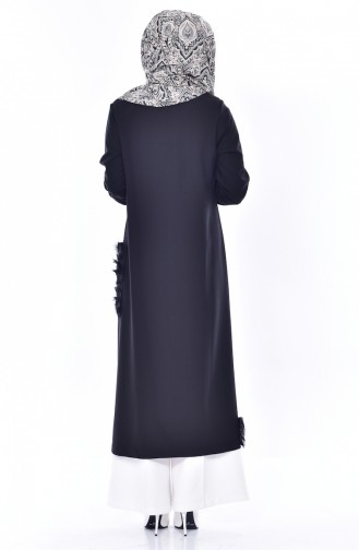 Abaya Plissée avec Poches 35834-01 Noir 35834-01