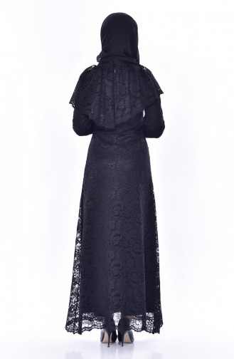 Dantel Kaplama Elbise 81559-05 Siyah