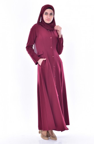 Hijab Mantel mit Knöpfen 6112-06 Weinrot 6112-06