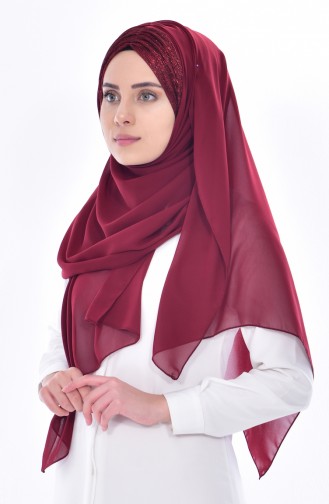 Silvery Cross Shawl 0019-03 Claret Red 0019-03