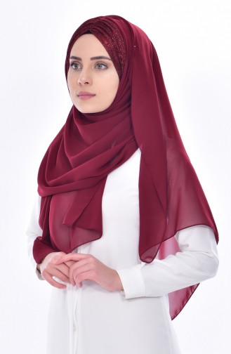 Silvery Cross Shawl 0019-03 Claret Red 0019-03