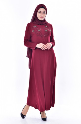 EFE Pearl Embroidered Dress 0176-06 Claret Red 0176-06