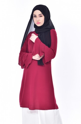 Volanlı Tunik 4828-08 Bordo