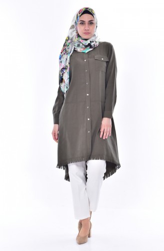 Tassel Detailed Asymmetric Tunic 2312-01 Khaki 2312-01