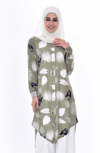 Patterned Asymmetric Tunic 7014-01 Khaki 7014-01