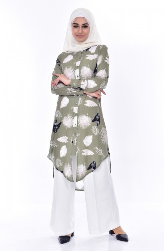 Patterned Asymmetric Tunic 7014-01 Khaki 7014-01