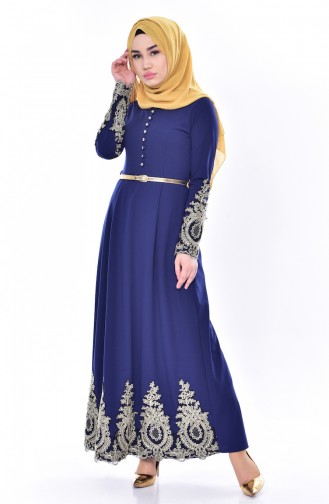 Navy Blue Hijab Dress 4462-02