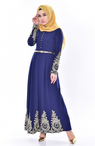 Navy Blue İslamitische Jurk 4462-02