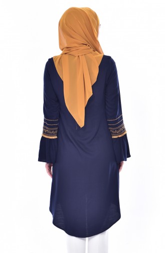 Embroidered Asymmetric Tunic 2304-04 Navy 2304-04