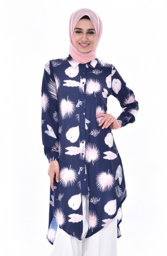 Patterned Asymmetric Tunic 7014-03 Navy 7014-03