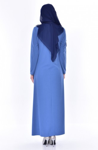 Boncuk İşlemeli Elbise 0174-05 Mavi