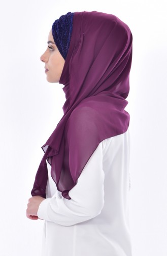 Silvery Cross Shawl 0019-06 Plum 0019-06