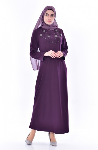 EFE Pearl Embroidered Dress 0176-04 Plum 0176-04