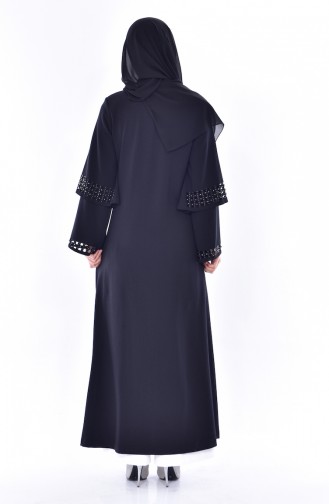 SUKRAN Laser Cut Stone Printed Abaya 35840-02 Black 35840-02