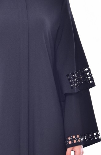 SUKRAN Laser Cut Stone Printed Abaya 35840-02 Black 35840-02