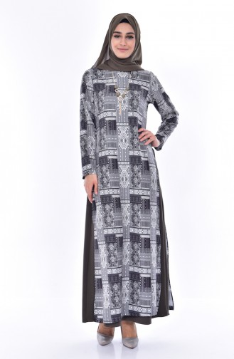 فستان مُطبع بتصميم من قطعتين 3036-04 لون أسود 3036-04