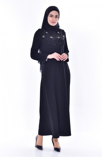 Boncuk İşlemeli Elbise 0176-03 Siyah