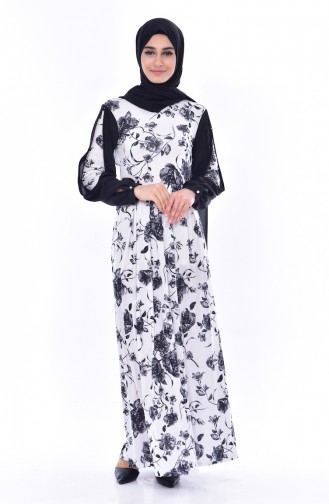 Çiçek Desenli Elbise 9010-02 Siyah