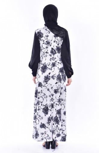 Çiçek Desenli Elbise 9010-02 Siyah