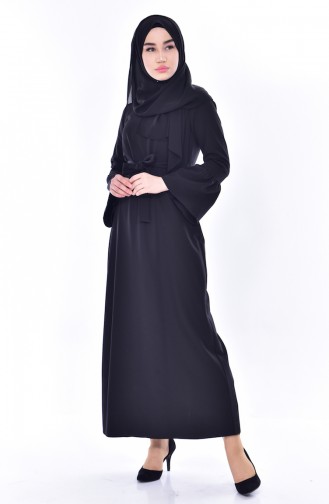 Kolu Volanlı Elbise 60690-04 Siyah
