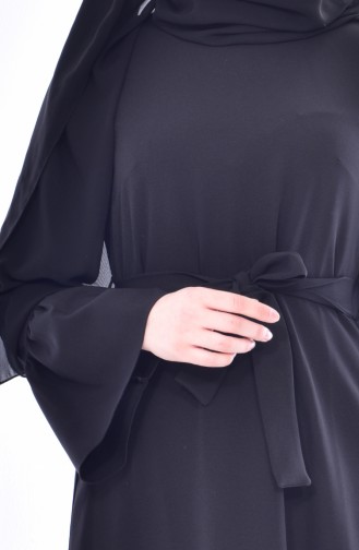 Kolu Volanlı Elbise 60690-04 Siyah
