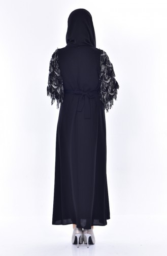 Payet Püsküllü Elbise 60695-01 Siyah
