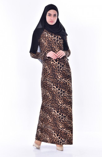 Leopar Desenli Elbise 2954-01 Siyah