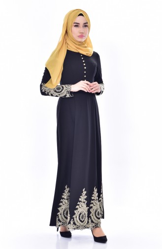 Schwarz Hijab Kleider 4462-01